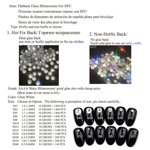 Strass hotfix cristalli termoadesivi 3D flatback per unghie e abiti
