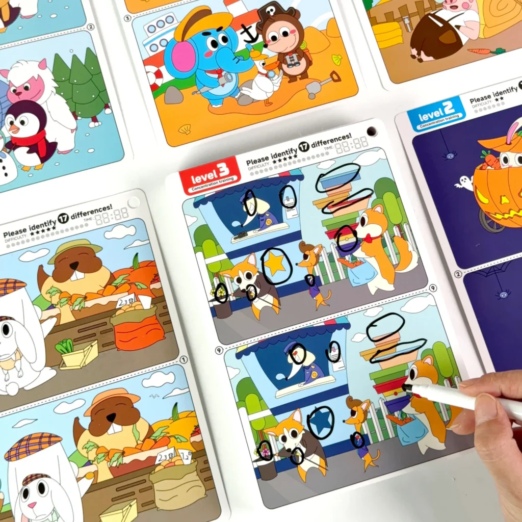 3 Giochi Trova Differenze Bambini 30 Carte Cancellabili Riutilizzabili — immagine 2