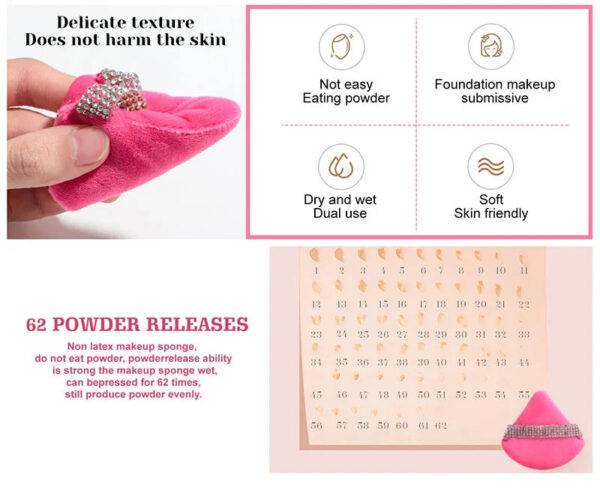 Set 3pz Spugne Trucco Triangolari Rosa - Puff Fondotinta Cipria Blender