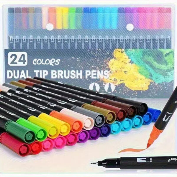 Set Pennarelli Acquerello Doppia Punta Pennello+Punta Fine 24 Colori Regalo Natale