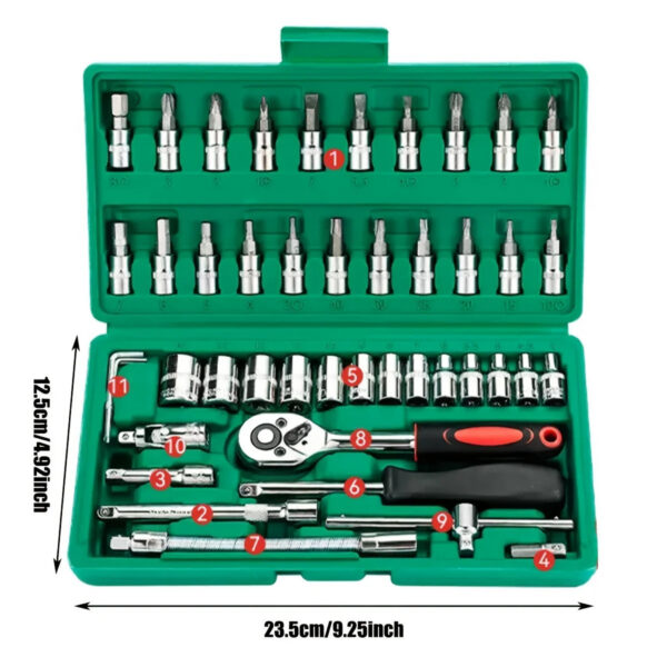 Set 46pz bussole attacco 1/4 cricchetto inserti esagonali metrici auto officina