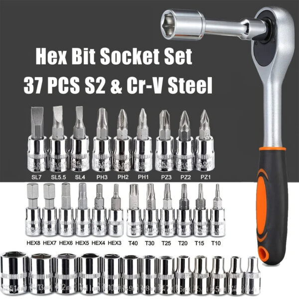 Set 46pz bussole attacco 1/4 cricchetto inserti esagonali metrici auto officina